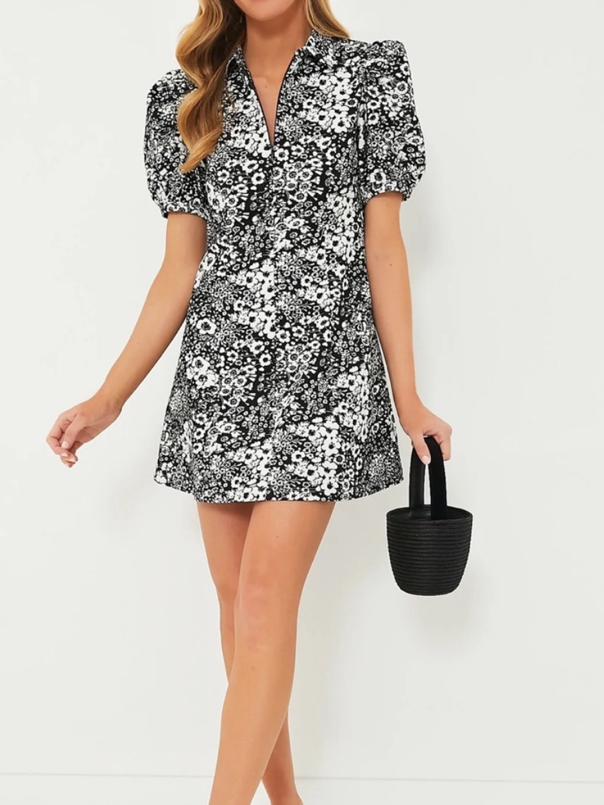 Tuckernuck Hyacinth House Black Floral Front Zip Chrysanthemum Mini Dress Xs